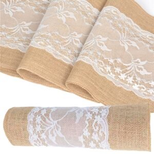 Chemin de table en jute avec dentelle